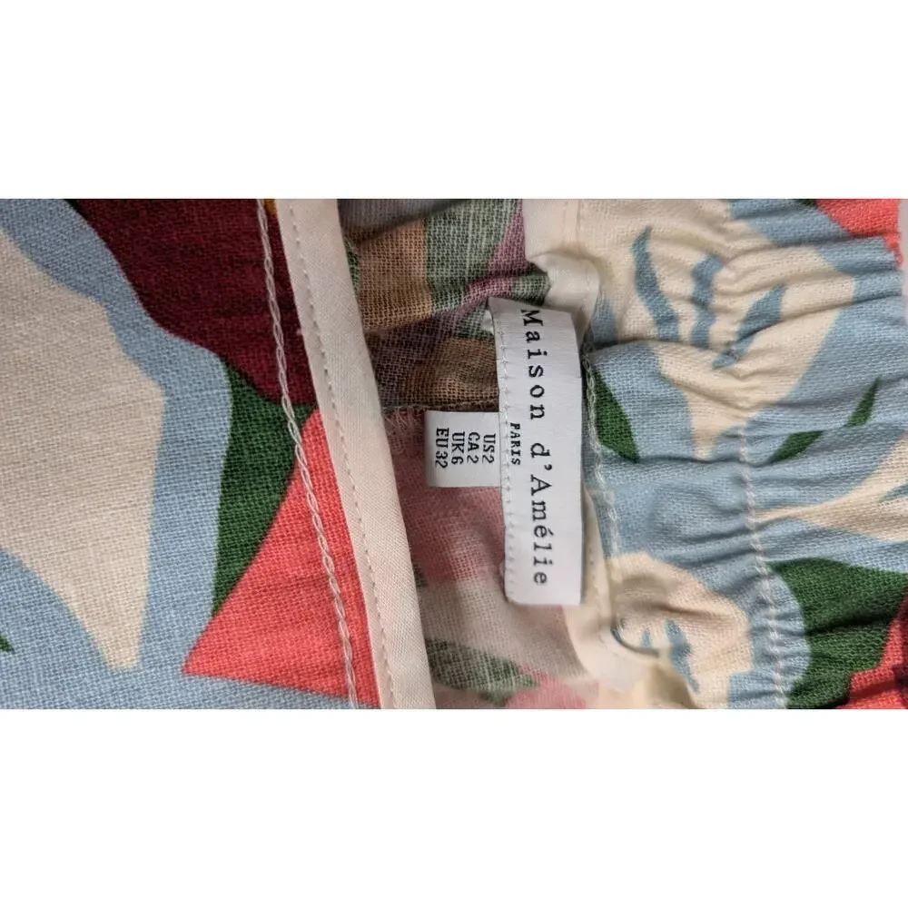 Maison de Amile floral tropical linen blend shorts belted size 2